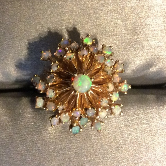 Vintage Jewelry - Vintage Opal Sunburst 14KT Gold Cocktail Ring